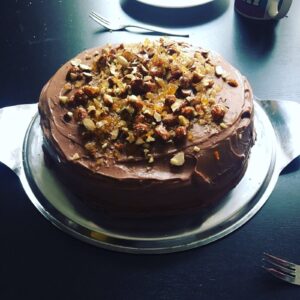 chocolate coffee mocha cake with hazelnut praline