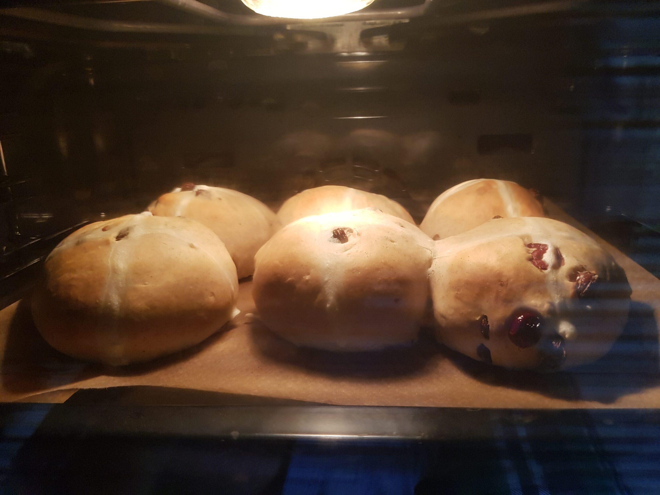 hot cross buns in the oven baking